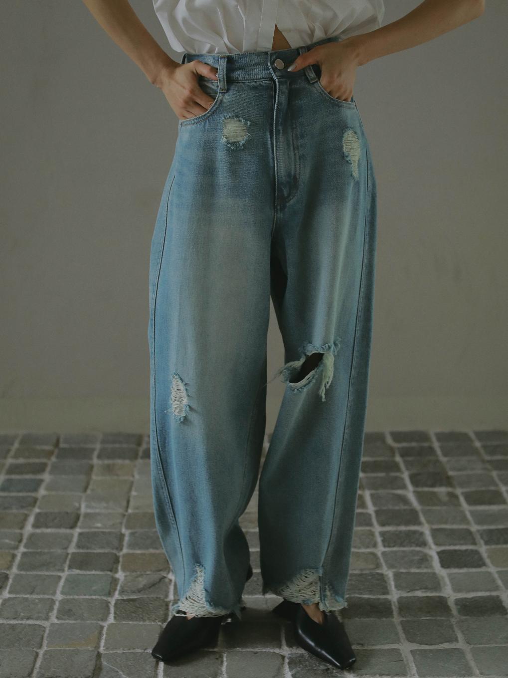 HEM FRINGE EGG DENIM PANTS