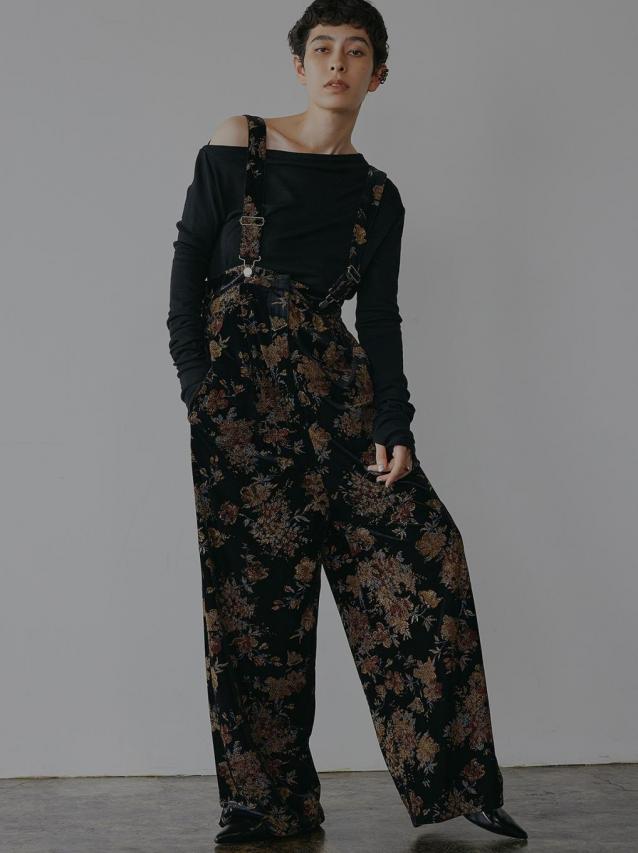 FLOWER PRINT VELOUR PANTS