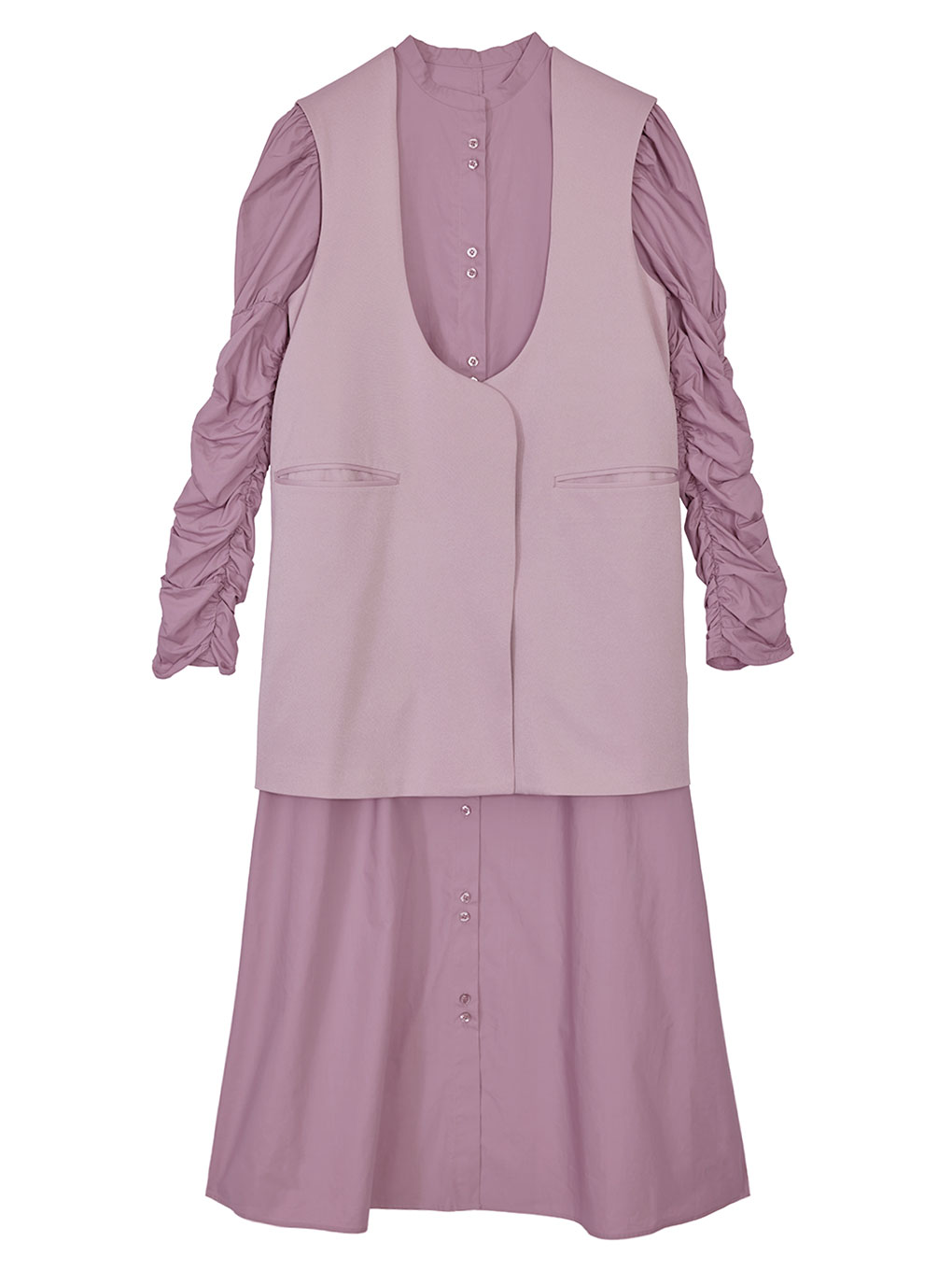 Ameri 】CURVE LINE VEST SET SHIRT DRESS | housecleaningmadison.com