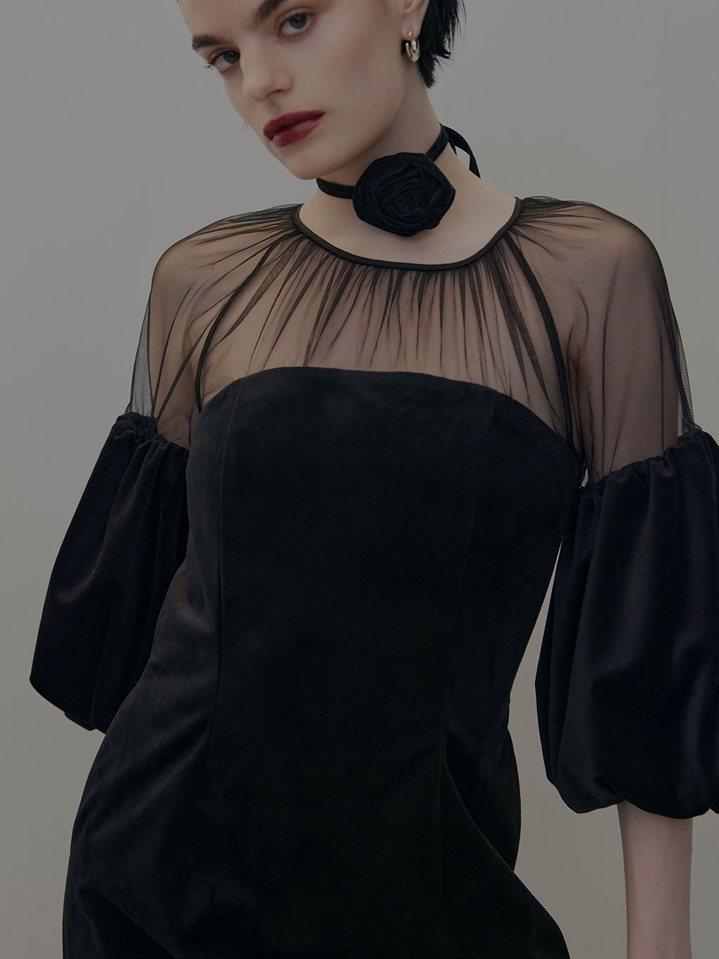 AMERI SOUFFLE SLEEVE VELOUR DRESS - スーツ・フォーマル・ドレス