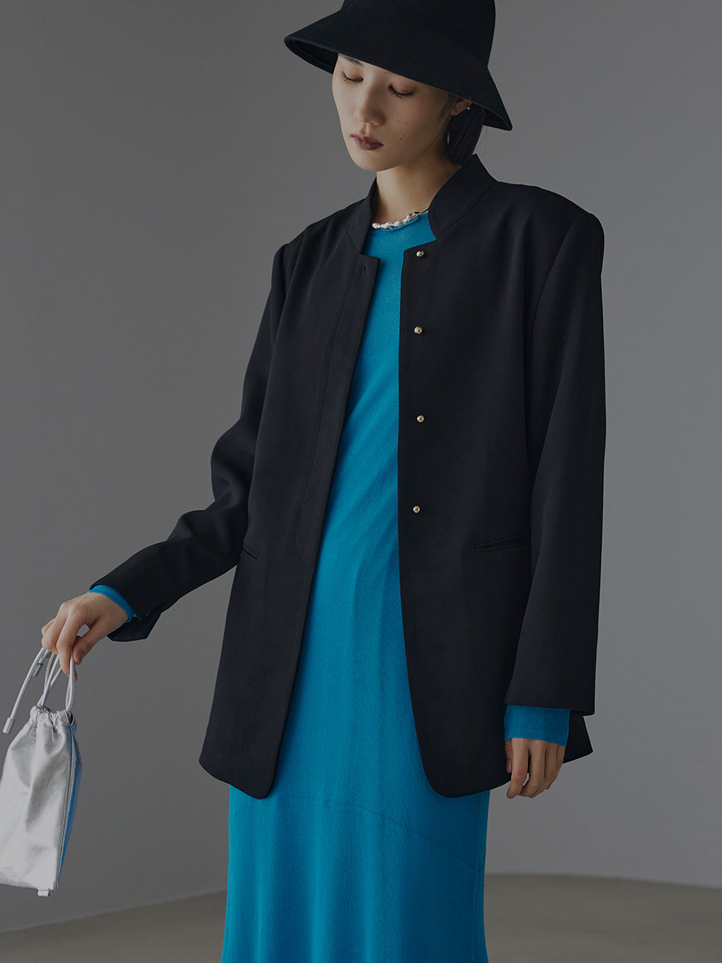 誠実】 AMERI TWILL COLLARLESS JACKET アメリヴィンテージ